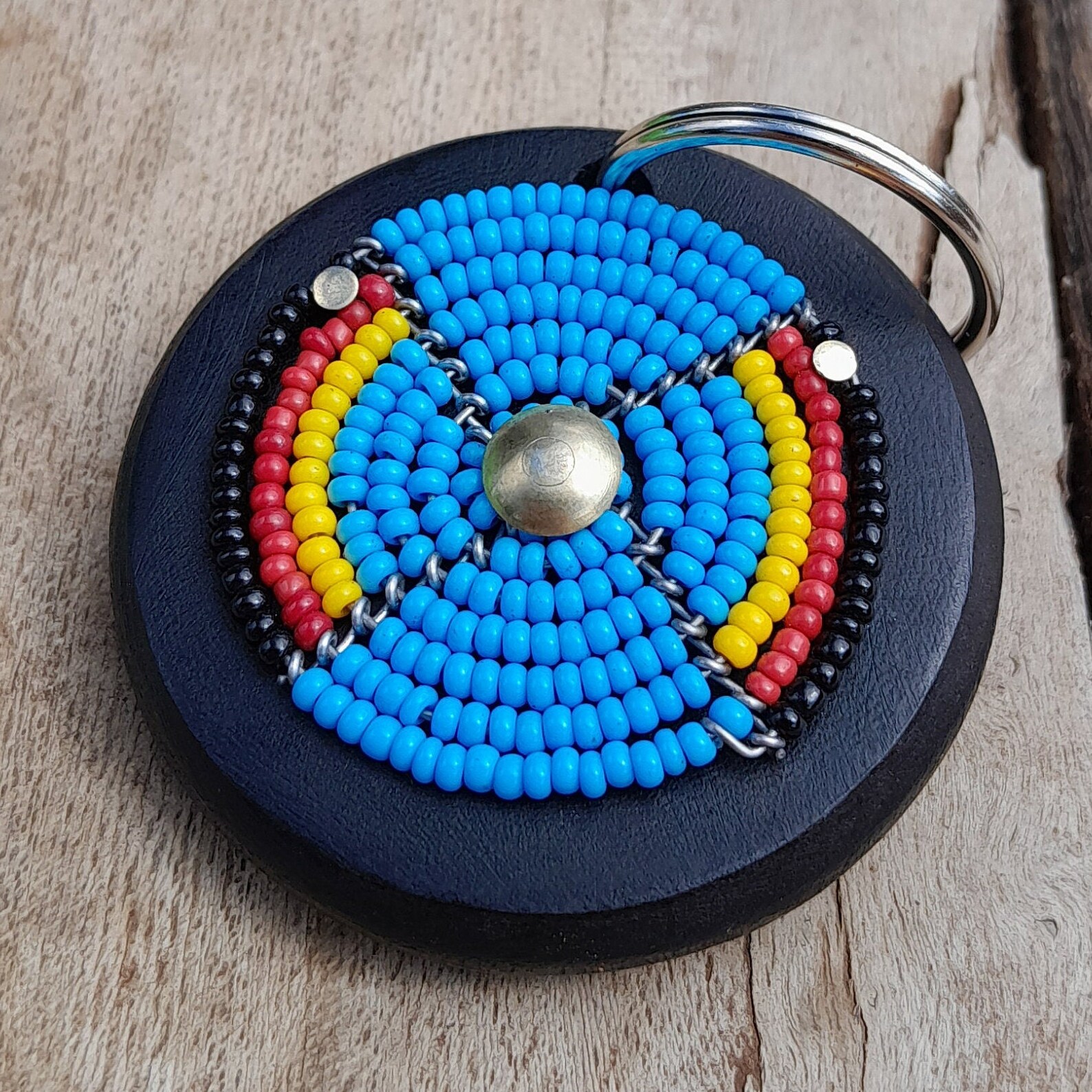 Wood & glass bead keyring